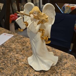 Angel Figurine with Flute and Gold Accents